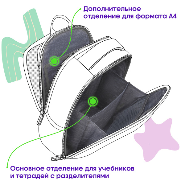 Ранец Berlingo Expert Mini "Funny colors" 36*27*14см, 2 отделения, 2 кармана, анатомическая спинка (RU-EXM-1019)