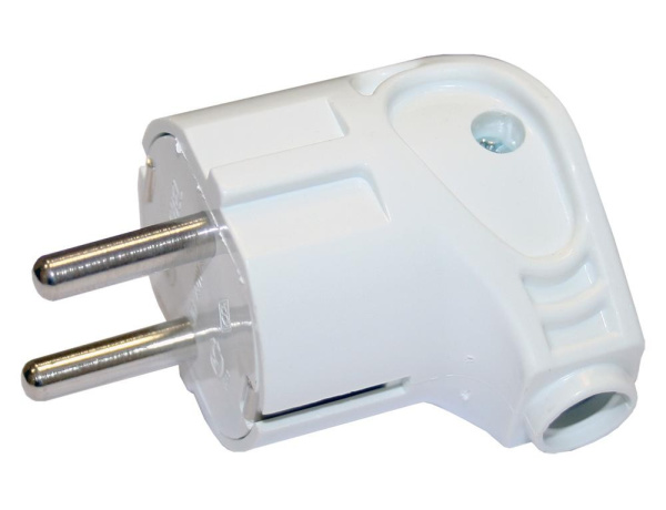 Вилка электрическая Makel 10027, 16а, земля, угловая, IP20, белый