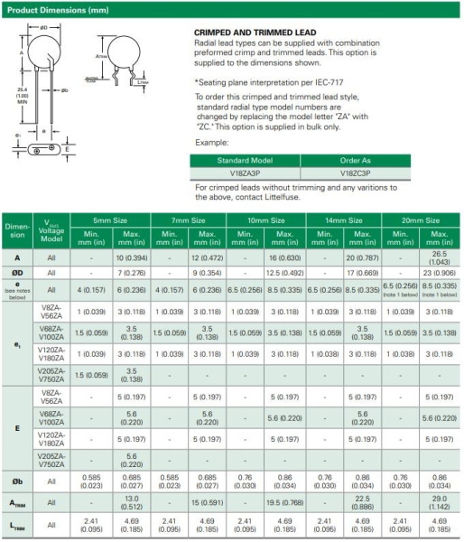 Варистор   25Vrms, 31Vdc,  d7mm, 10%, LittelFuse V39ZA1P