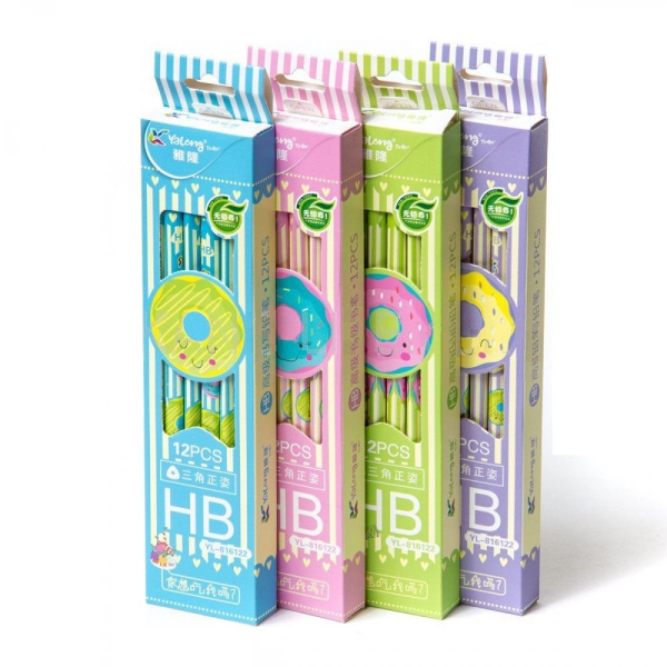 Карандаш ч/гр. YALONG "Пончики" HB ассорти с ластиком (YL816122)