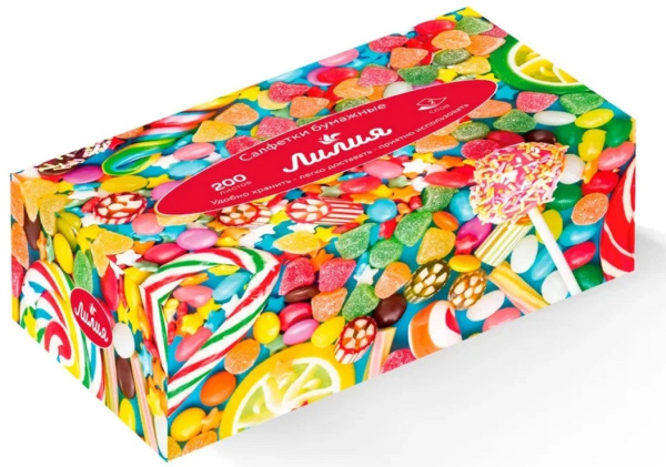 Салфетки бумажные Лилия Non-Stop, 2 сл. 20*19см 200шт