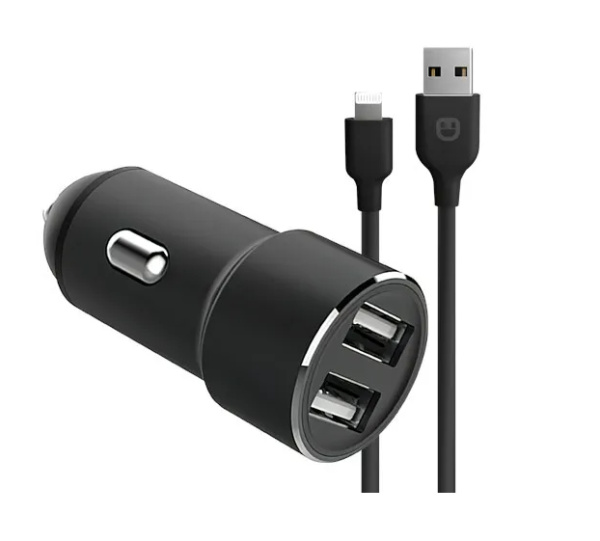 Автомобильное_З\У - USBx2 2.4A + кабель Lighting, Unico CCS8PINUNC черный