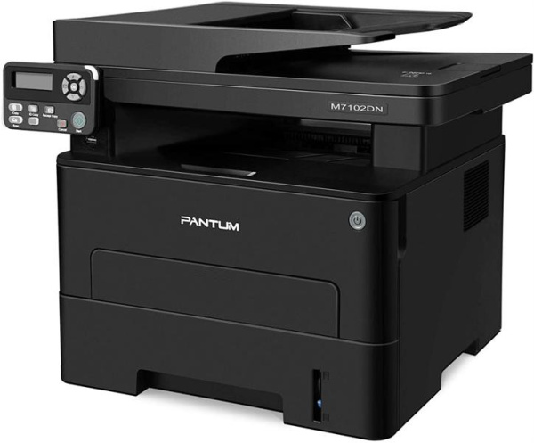 Лазерное многофункциональное устройство Pantum M7102DN, P/C/S, Mono laser, A4, 33 ppm (max 60000 p/mon), 525 MHz, 1200x1200 dpi, 256 MB RAM, PCL/PS, Duplex, ADF50, paper tray 250 pages, USB, LAN, start. cartridge 1500 pages