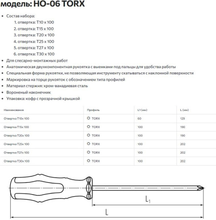 Набор отверток "Мастер" НО-06 TORX (КВТ)
