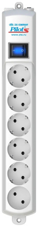 Сетевой фильтр  5.0м, 6 розеток Pilot, S, 10А, 2200Вт, с выключателем, белый, коробка