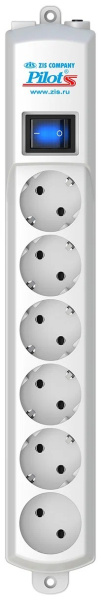 Сетевой фильтр  5.0м, 6 розеток Pilot, S, 10А, 2200Вт, с выключателем, белый, коробка