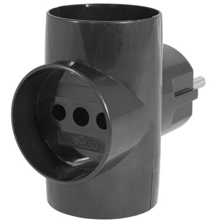 Сетевой электрический разветвитель 3розетки, 16А, черный, без земли, тройник, Ruichi ТР-001-2