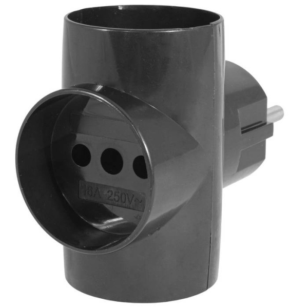 Сетевой электрический разветвитель 3розетки, 16А, черный, без земли, тройник, Ruichi ТР-001-2