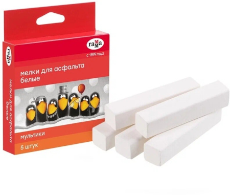 Нaбор белого мела ГАММА "Мультики" 5шт., для асфальта (2304192)