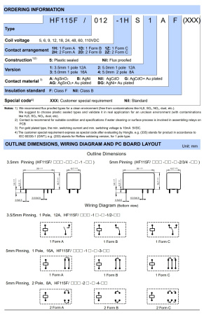 Реле электромагнитное AC 230в, 8а, DPDT, 29*12.7*15.7мм, Hongfa HF115F-A/230-2Z4BF