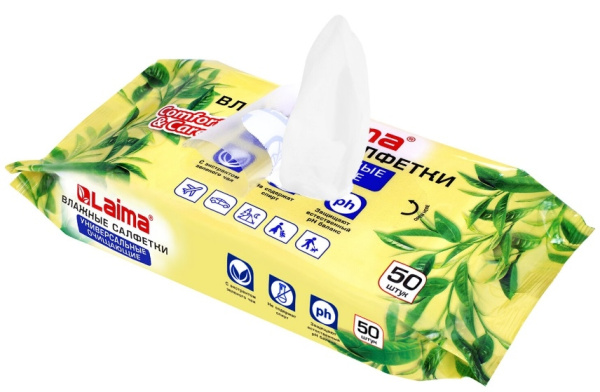 Салфетки влажные ЛАЙМА 50шт. универсальные, с экстрактом зеленого чая (128077)