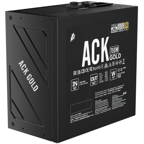 Блок питания 750Вт 1STPLAYER ACK GOLD 750W Black (ATX 3.1, PCle 5.1,APFC,140мм,3PCI-E,8SATA,80+Gold,модульный,конденсаторы Teapo)[HA-750BA2-BK]