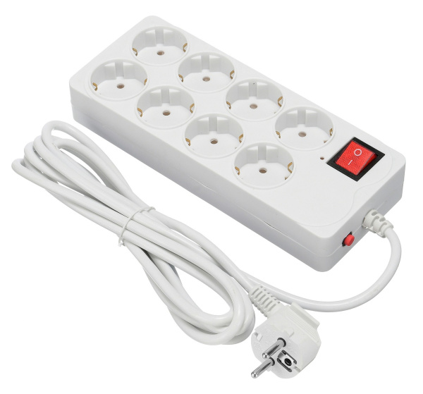 Сетевой фильтр  3.0м, 8 розеток Buro, 800SH-3-W , 10А, 2200Вт, с выключателем, белый, коробка