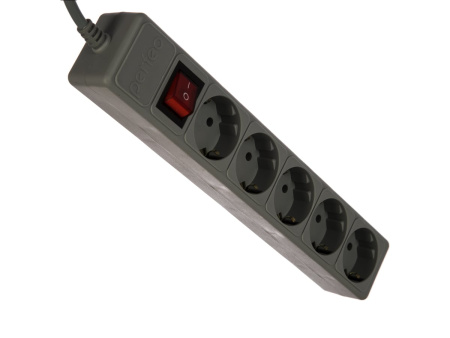 Сетевой фильтр  1.8м, 5 розеток Perfeo, POWER+, 10А, 2300Вт, с выключателем, с предохранителем, черный (PF-PP-5/1,8-B)
