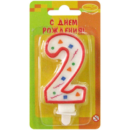 Свеча "Цифра 2" Красное Конфетти 7см 108094