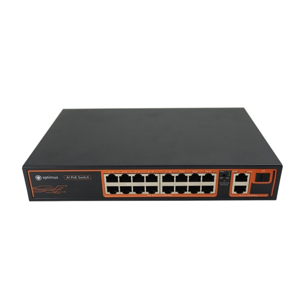 Коммутатор Optimus U1I-16F/2G/1S 16-port 10\100_Mbps Общий PoE бюджет 240 Вт,SFP