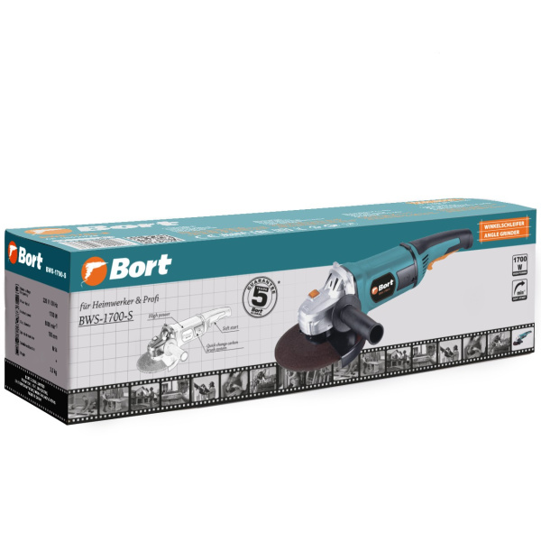 Угловая шлифмашина Bort BWS-1700-S 1700Вт, 8000 об/мин, диск 150мм, посадка 22мм, М14