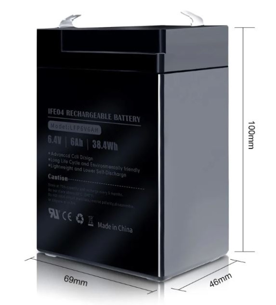 Аккумулятор LiFePO4 6V, 6Ah, 69*46*100mm, ток разряда до 20а, для охранно-пожарной сигнализации