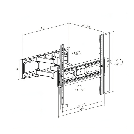 Кронштейн ITECHmount SLT-440 черный настенный,для тв,32-70",до 40кг,от стены 67-355мм,с функцией наклона ＋3°～-15°,VESA: 100x100, 100x150, 150x100, 100