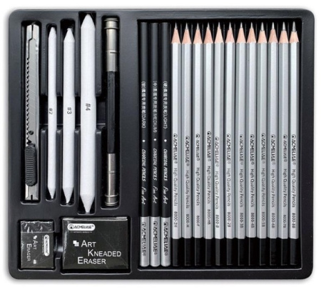Набор для скетчинга 22 предм. ACMELIAE, металл. футл. (44054)