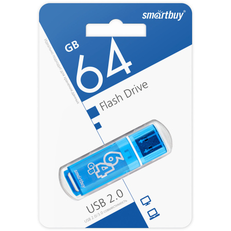 Флеш-накопитель USB2.0 64GB SmartBuy Glossy (SB64GBGS-B) синий