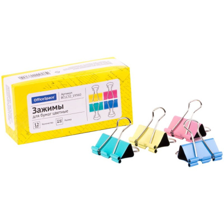 Зажимы для бумаг 32мм. OfficeSpace 12шт. цветные (BCLC32_19360)