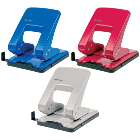 Дырокол BERLINGO на 40л. металл., с линейкой, ассорти (DDm_40079)