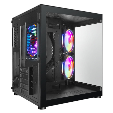 Корпус mATX Б_БП Ginzzu V190 (USB3.0,Audio,черный,3х120мм FRGB,"стеклянный куб")
