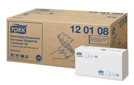 Полотенце бумажное TORK Universal, (Система H3). ZZ сложение,  250листов, 120108 Полотенце бумажное TORK Universal, (Система H3). ZZ сложение,  250листов, 120108