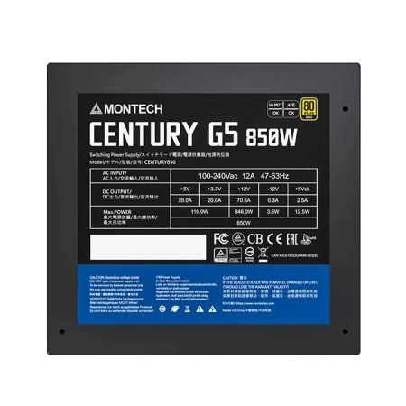 Блок питания 850Вт Montech CENTURY G5 850W (ATX 3.0,APFC,120мм,4PCI-E+12VHPWR,10SATA,80+Gold,полностью модульный)[CENTURYG5850]