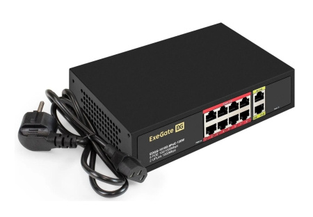 Коммутатор ExeGate EDGS-1010D.8PoE-120W 10-port 10\100\1000_Mbps 8 портов IEEE 802.3af (PoE), мощность PoE: 15,4W, суммарно 120W
