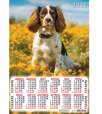 Календарь настен. 2025г. листовой, А2, "На цветочном лугу" ПО-25-126