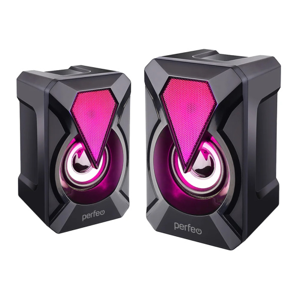 Актив.колонки 2.0 Perfeo FLAMES 6Вт, питание от USB, LED подсветка, пластик, Black