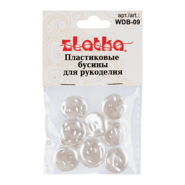 Бусина "Zlatka" пластик WDB-09 16 мм 10 шт №01 круглая плоская под жемчуг