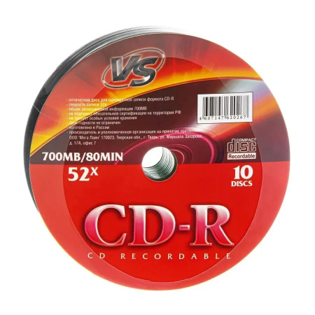 Диски CD-R 10шт VS 700Mb 52x Shrink (VSCDRSH1001)
