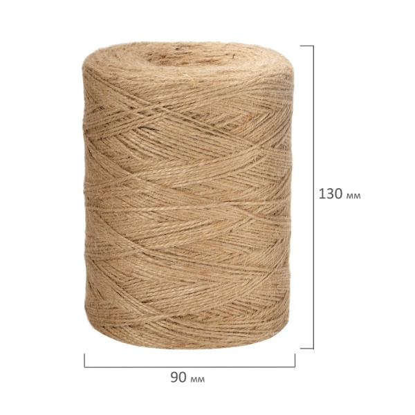 Шпагат джутовый, полированный BRAUBERG 1,5мм, 500м, 2 нити (607944)
