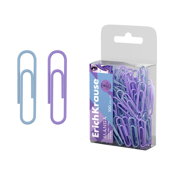 Скрепки 28мм. Erich Krause Manga 100шт. цветные (62049)