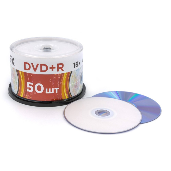 Диск DVD+R 50шт Mirex 4.7Gb 16x Cake Box Printable Ink-Jet (полная заливка) (UL130089A1B)