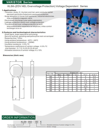 Варистор  275Vrms, 350Vdc, d25mm, 10%, KLS (ZOV) L-KLS6-20D431K Варистор  275Vrms, 350Vdc, d25mm, 10%, KLS (ZOV) L-KLS6-20D431K
