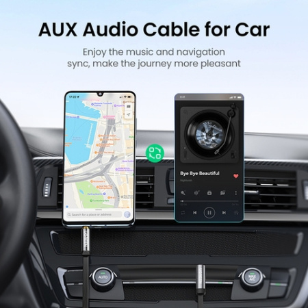 Кабель_аудио 3.5дж-3.5дж - _3м соединитель UGREEN AV119 (10599) угловой, плоский, черный, оплетка