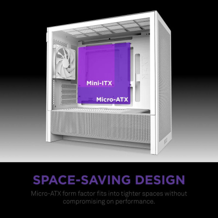 Корпус без блока питания/ Case NZXT H3 Flow (2025), Midi-Tower, TG, 1x120mm, 1xUSB-A 3.2 + 1xUSB-C 3.2, mATX, mITX White