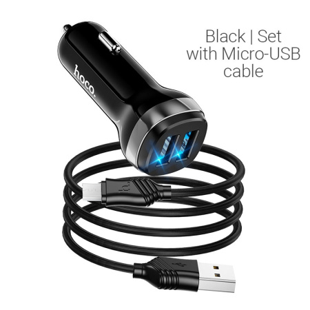 Автомобильное_З\У - USBx2 2.4A HOCO Z40 +кабель Micro USB, черный