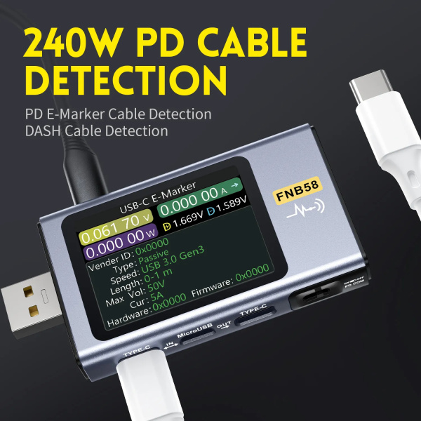 USB тестер Fnirsi FNB58, 4-28В, 0-7А, QC4, PD3.0, FCP, SCP, AFC, VOOC/WARP, SVOOC 2.0, Bluetooth