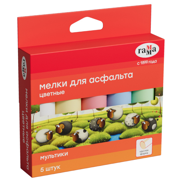 Нaбор цветного мела 5цв. Гамма "Мультики" для асфальта (221220225)