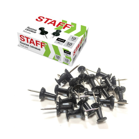 Кнопки-гвоздики силовые STAFF черные, 50шт., в карт. коробке (271320)