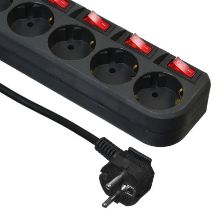 Сетевой фильтр  3.0м, 5 розеток Buro, 500SH-3-SW-B, 10А, 2200Вт, с выключателем, черный, коробка