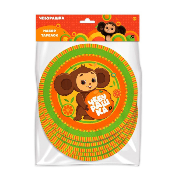 Бумажные тарелки 18 см "Чебурашка", 6шт (307309)