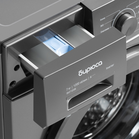 Стиральная машина Бирюса WM-SM712/08 М Металлик 7кг, фронт. загр-ка, отжим 1200об/мин, 12 прог., 85x59,5x44 см, класс А, Inverter