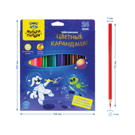 Карандаши 24цв. Мульти-Пульти "Енот в космосе" трехгран. CP_29300