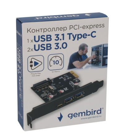 Контроллер USB 3.1 Gembird SPCR-03 в разъем PCI-e, 2xUSB-A + 1xType-C